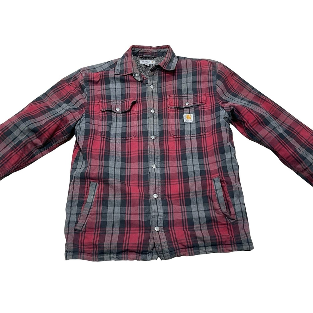 Carhartt Mens Medium Red Plaid Snap Hubbard Sherpa Jacket Flannel 2015 Grunge
